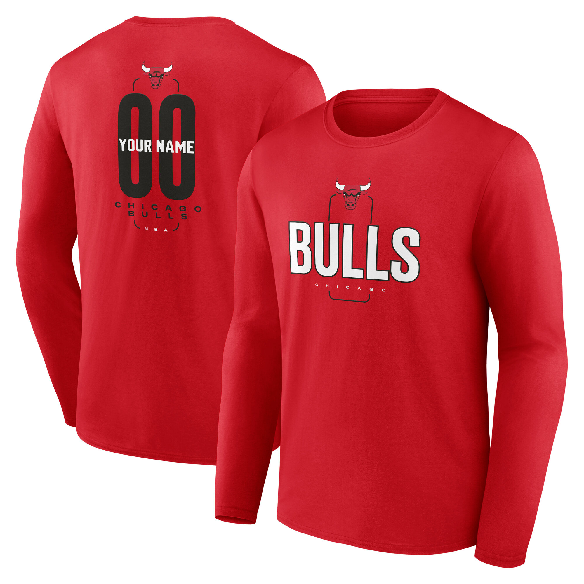 Men's Red Chicago Bulls Center Court Name & Number Custom Long Sleeve T-Shirt