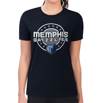 Women's G-III 4Her by Carl Banks Navy Memphis Grizzlies Super-Slim Lightweight Pinstripe Circle Graphic T-Shirt