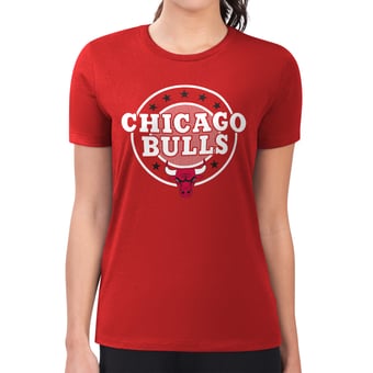 Women's G-III 4Her by Carl Banks Red Chicago Bulls Super-Slim Lightweight Pinstripe Circle Graphic T-Shirt