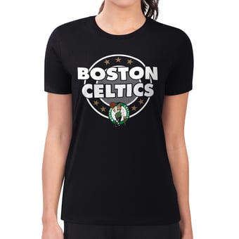 Women's G-III 4Her by Carl Banks Black Boston Celtics Super-Slim Lightweight Pinstripe Circle Graphic T-Shirt