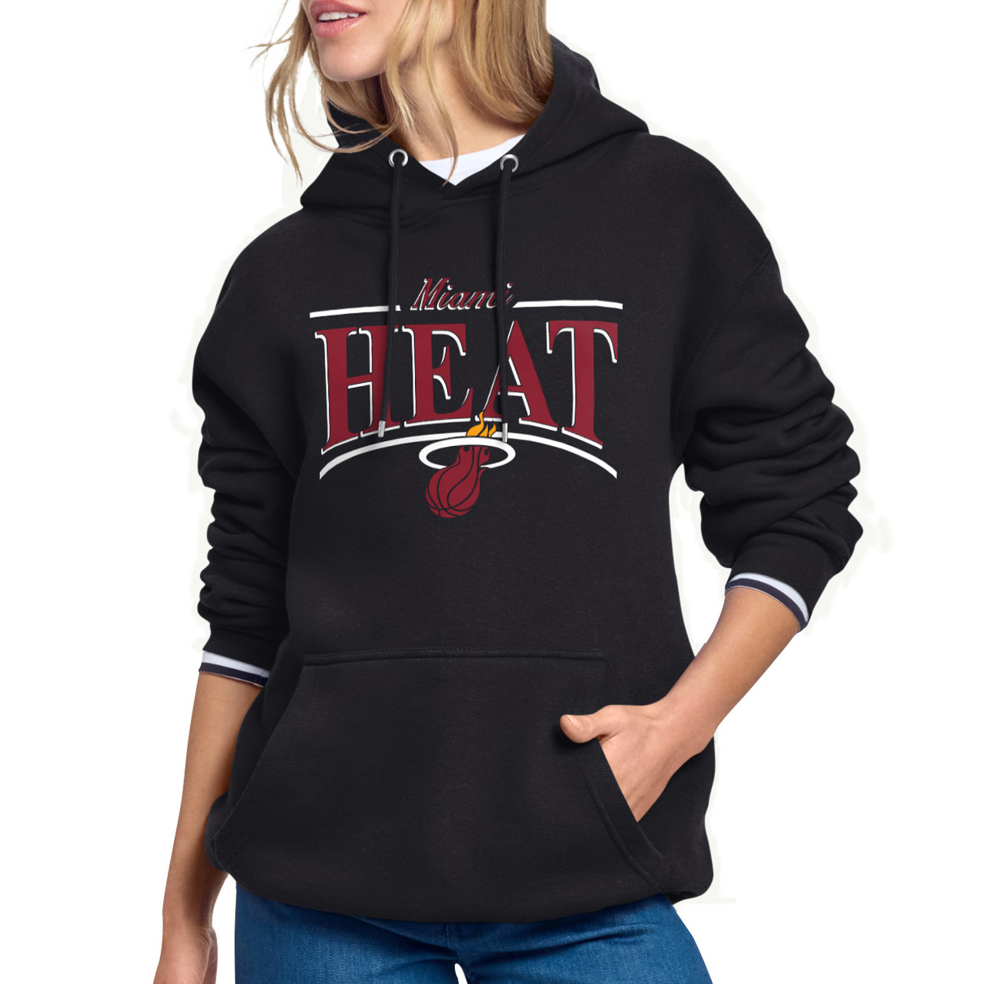 Women's Starter Black Miami Heat Arch Stripe Fleece Hoodie