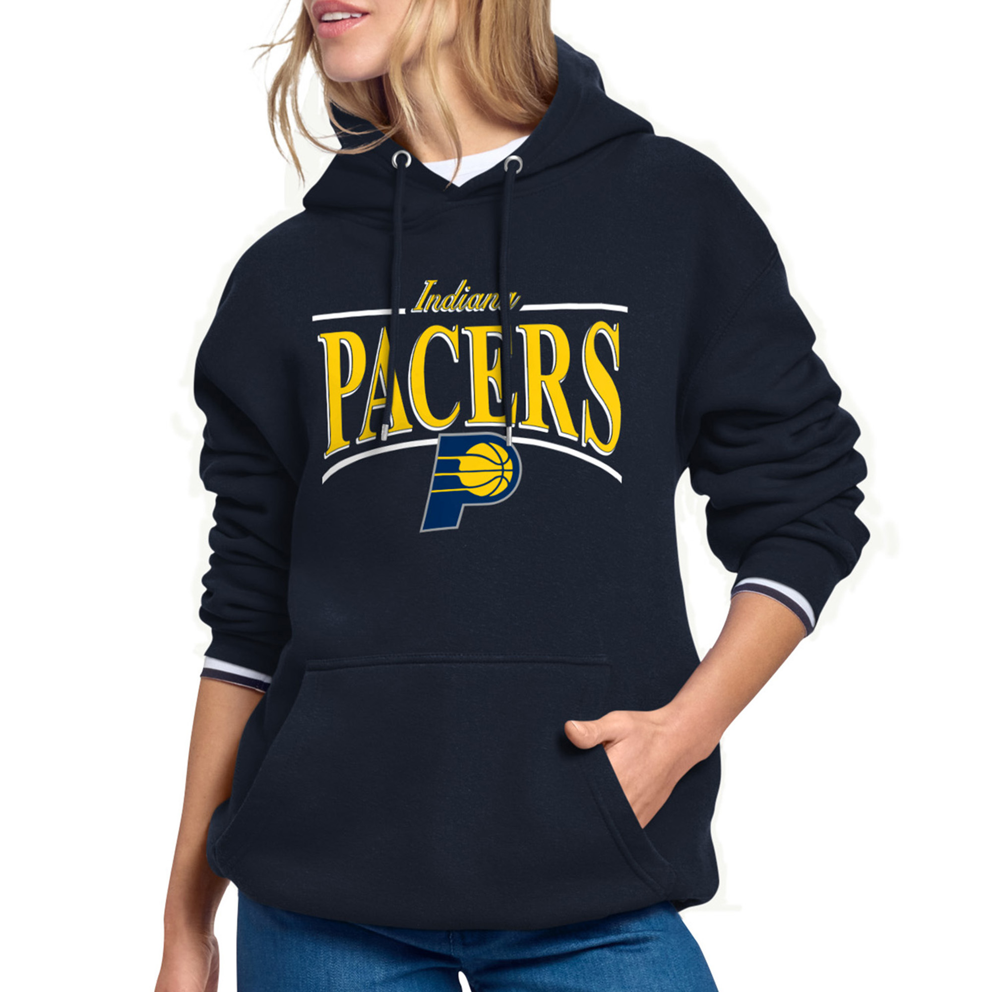Women's Starter Navy Indiana Pacers Arch Stripe Fleece Hoodie