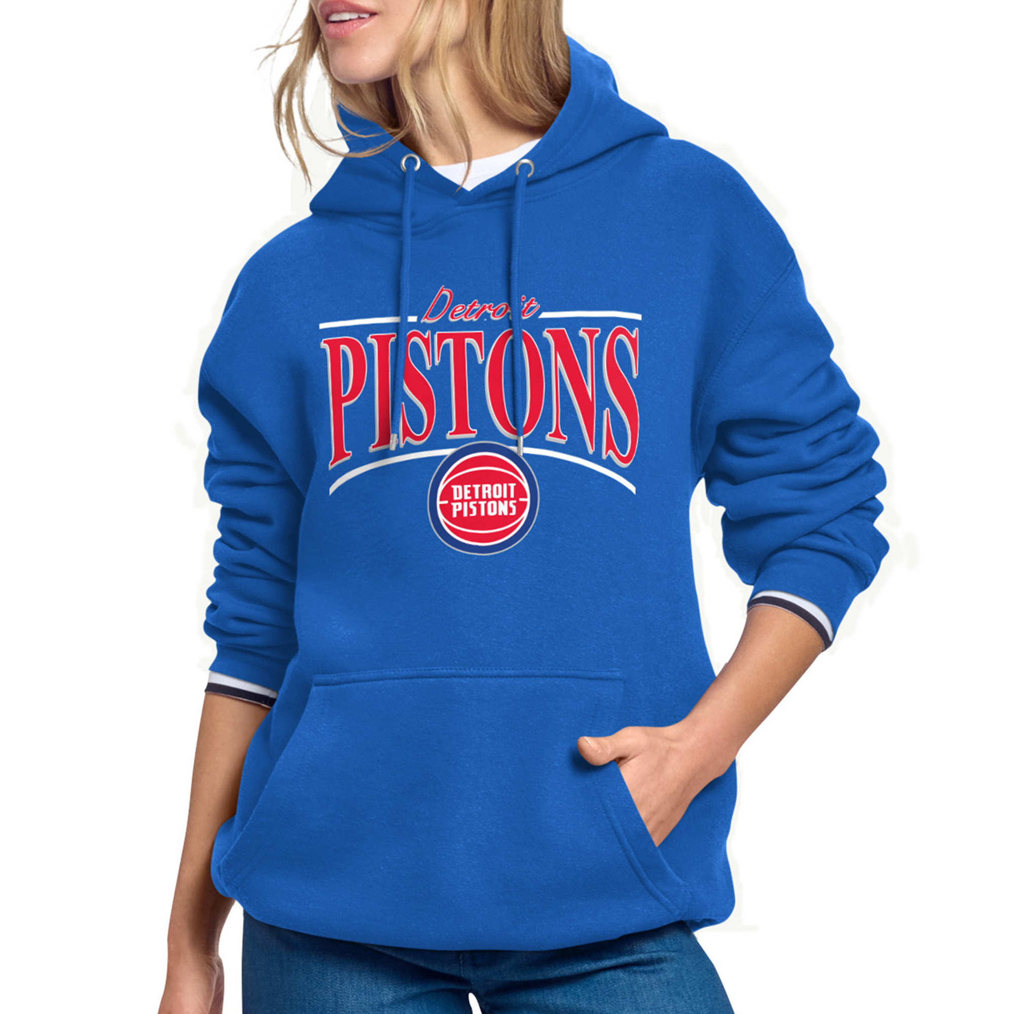 Women's Starter Blue Detroit Pistons Arch Stripe Fleece Hoodie