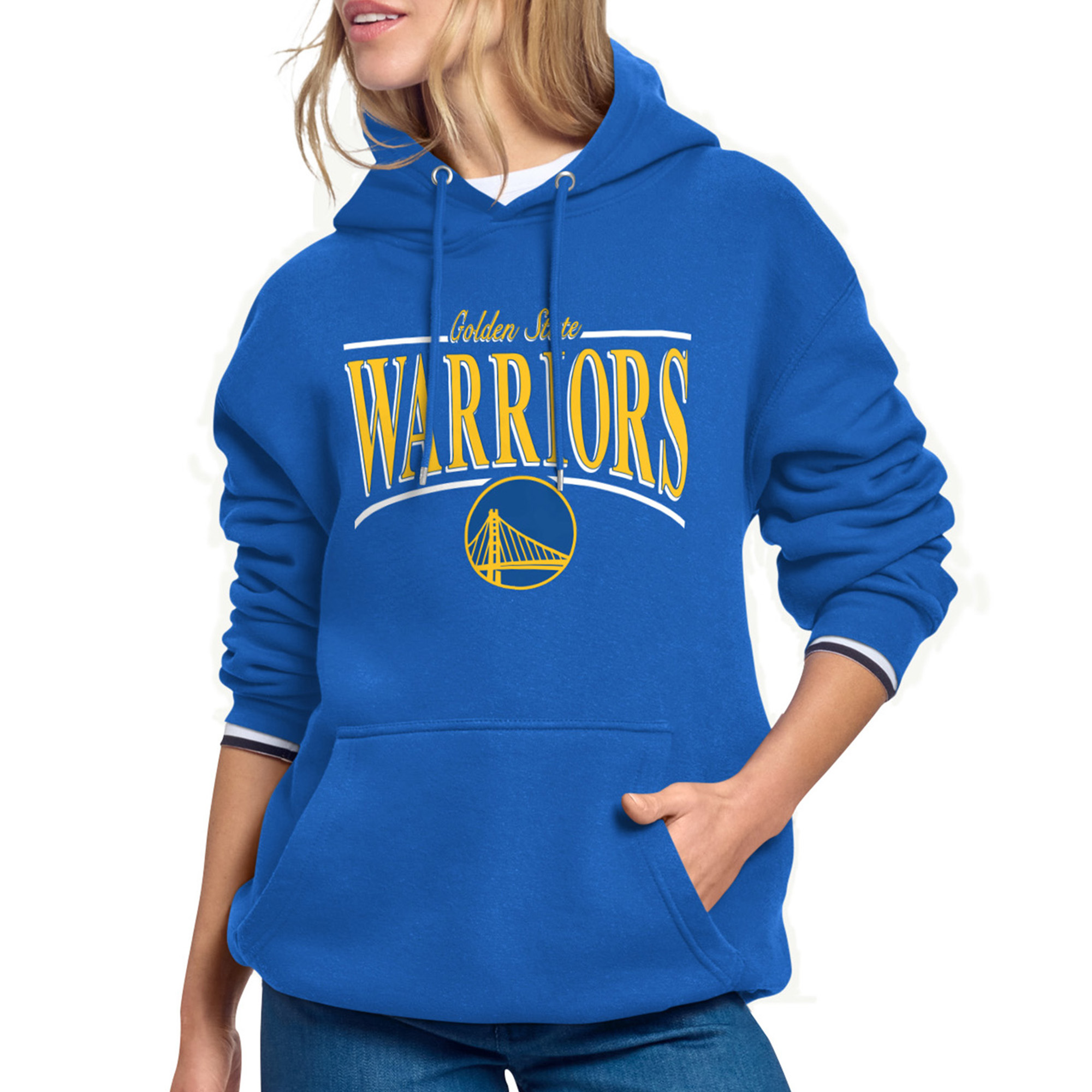Women's Starter Royal Golden State Warriors Arch Stripe Fleece Hoodie