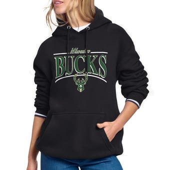 Women's Starter Black Milwaukee Bucks Arch Stripe Fleece Hoodie