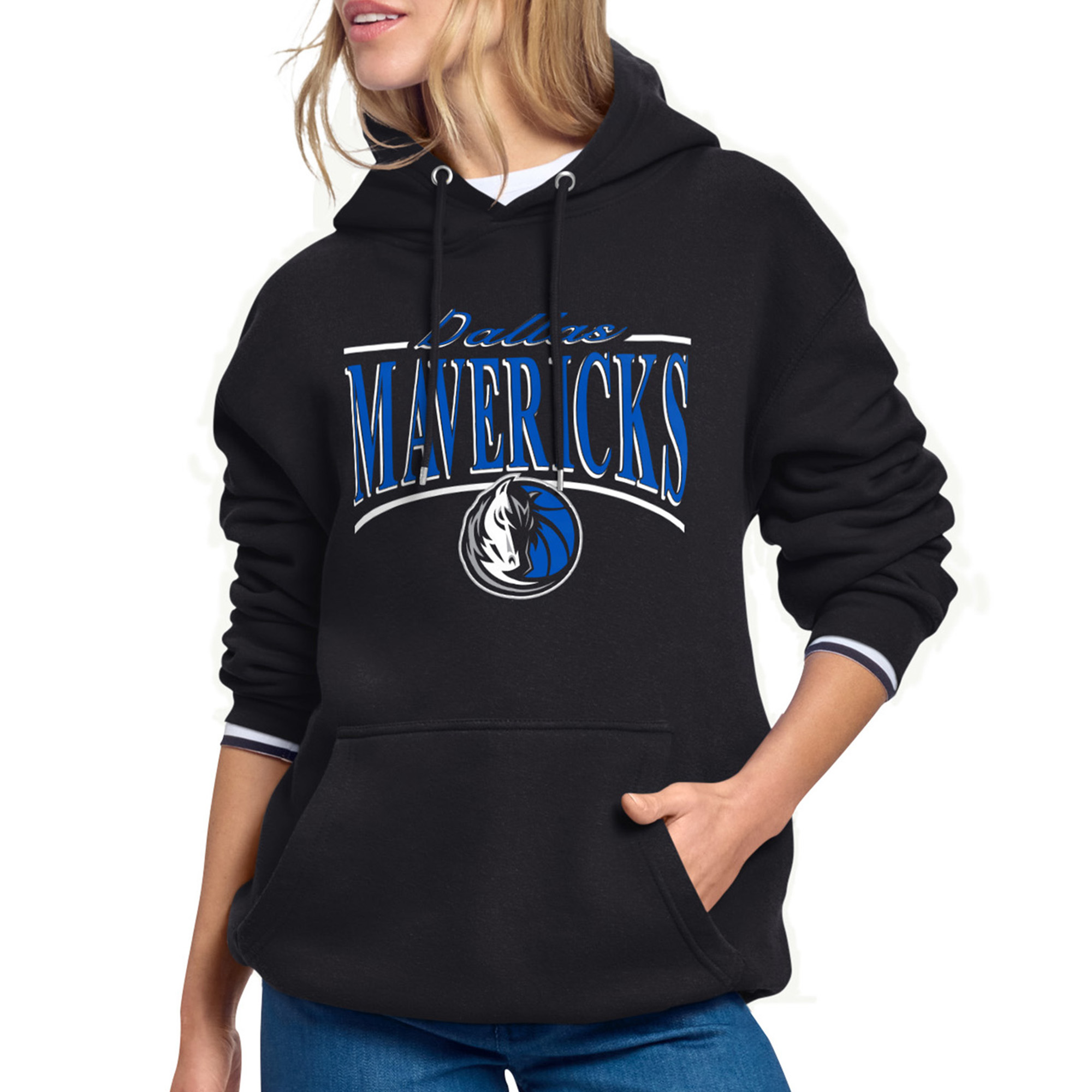 Women's Starter Black Dallas Mavericks Arch Stripe Fleece Hoodie