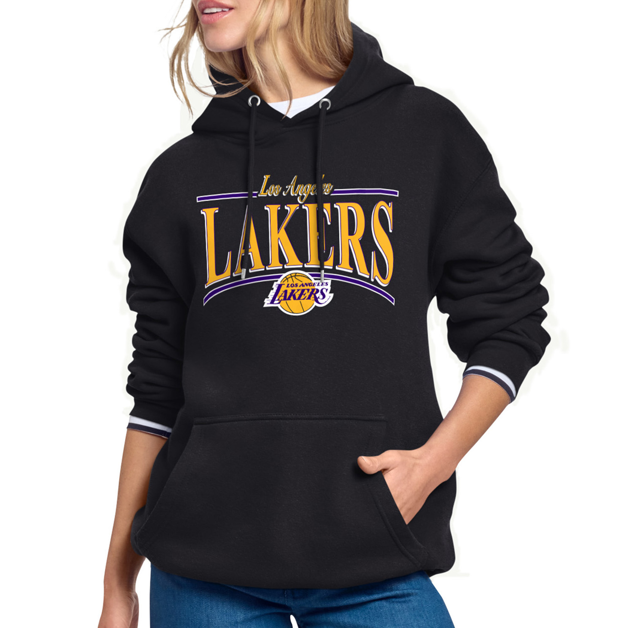 Women's Starter Black Los Angeles Lakers Arch Stripe Fleece Hoodie