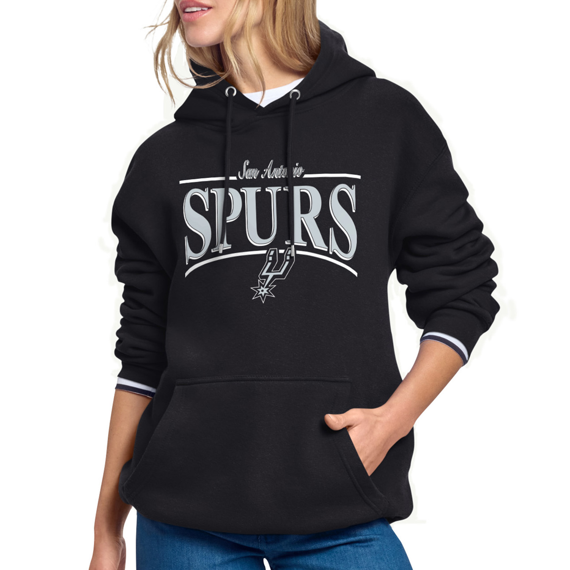 Women's Starter Black San Antonio Spurs Arch Stripe Fleece Hoodie