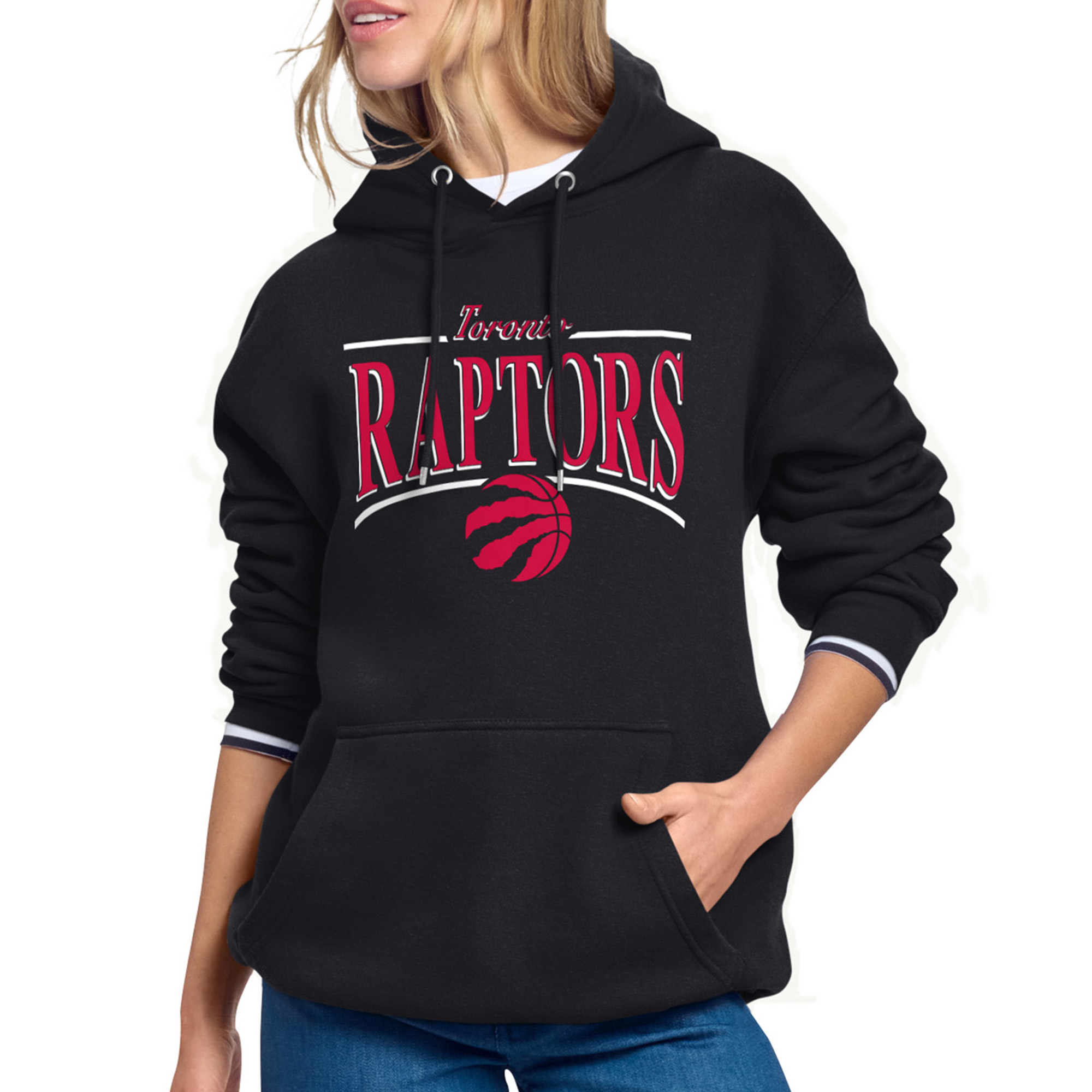 Women's Starter Black Toronto Raptors Arch Stripe Fleece Hoodie