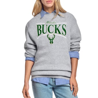 Women's Starter Gray Milwaukee Bucks Arch Stripe Fleece Crewneck Sweatshirt