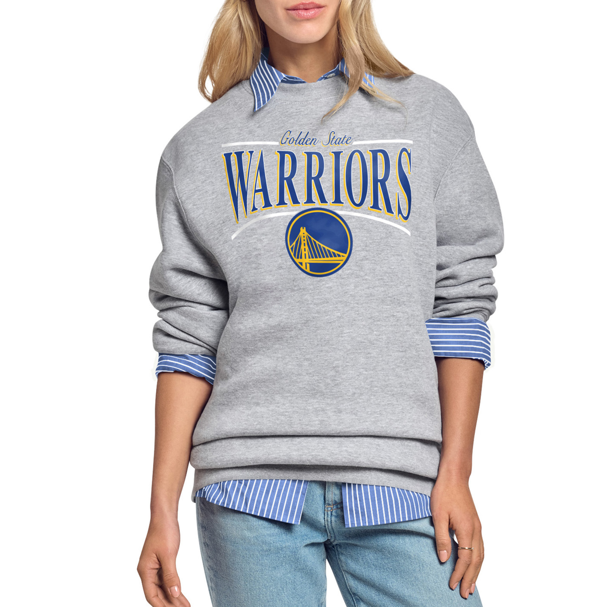 Women's Starter Gray Golden State Warriors Arch Stripe Fleece Crewneck Sweatshirt