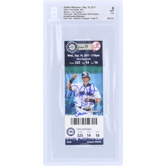 Derek Jeter New York Yankees Autographed 16th Consecutive 150-Hit Season Beckett Fanatics Witnessed Authenticated /10 Ticket from September 14