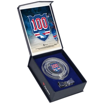 New York Rangers Crystal Puck - Filled with Home Ice from the 2025-26 100th Anniversary Season