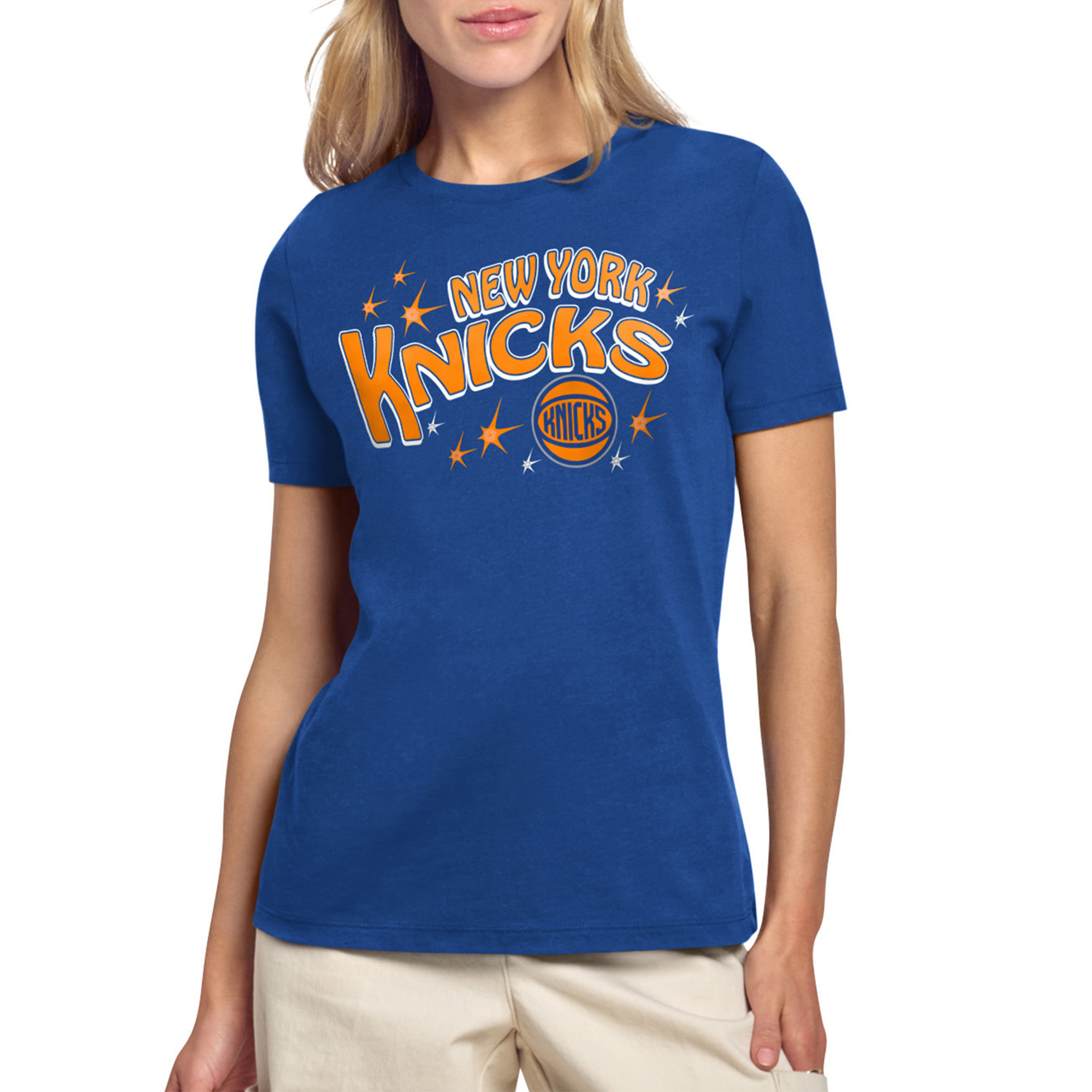Women's Starter Blue New York Knicks Fireworks T-Shirt