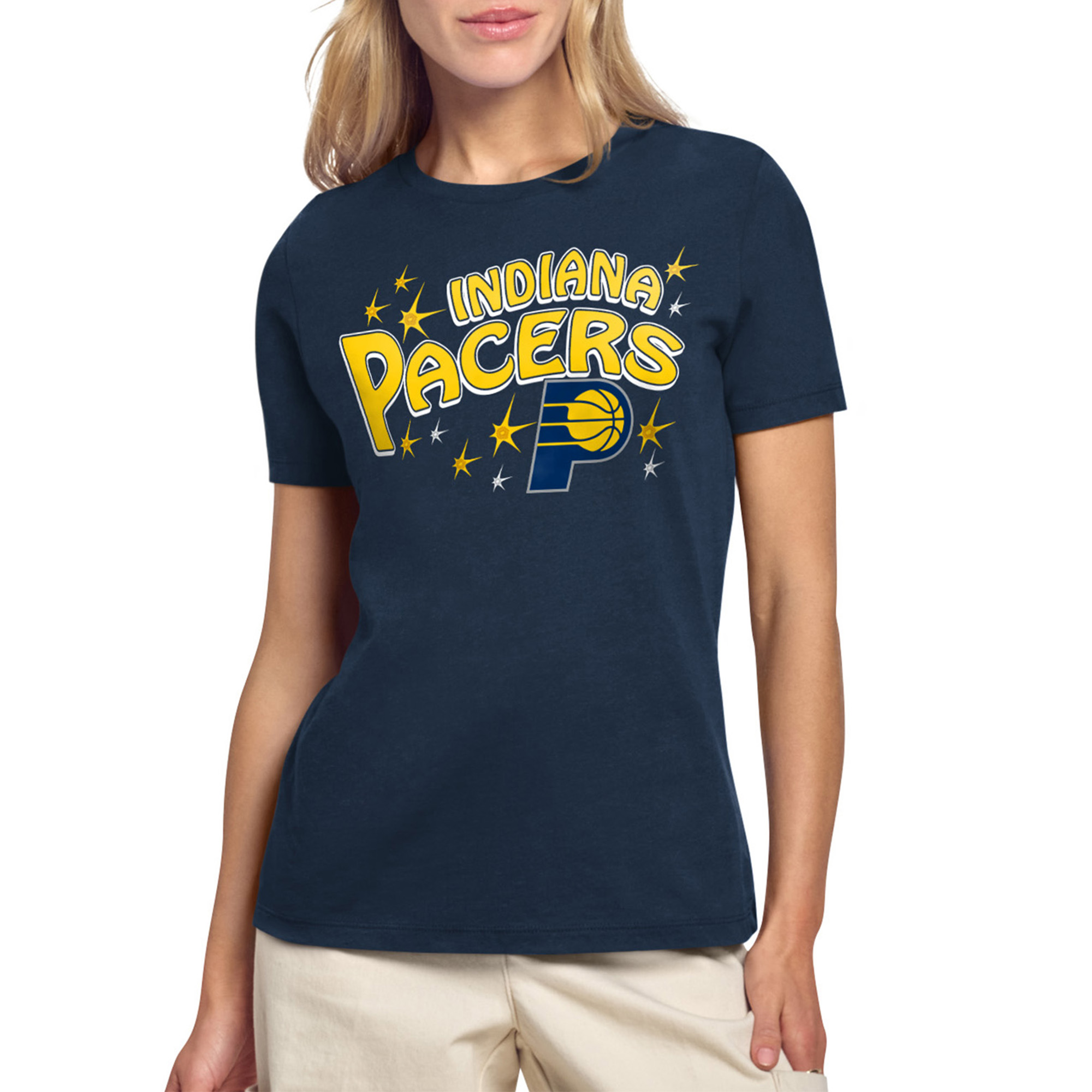 Women's Starter Navy Indiana Pacers Fireworks T-Shirt