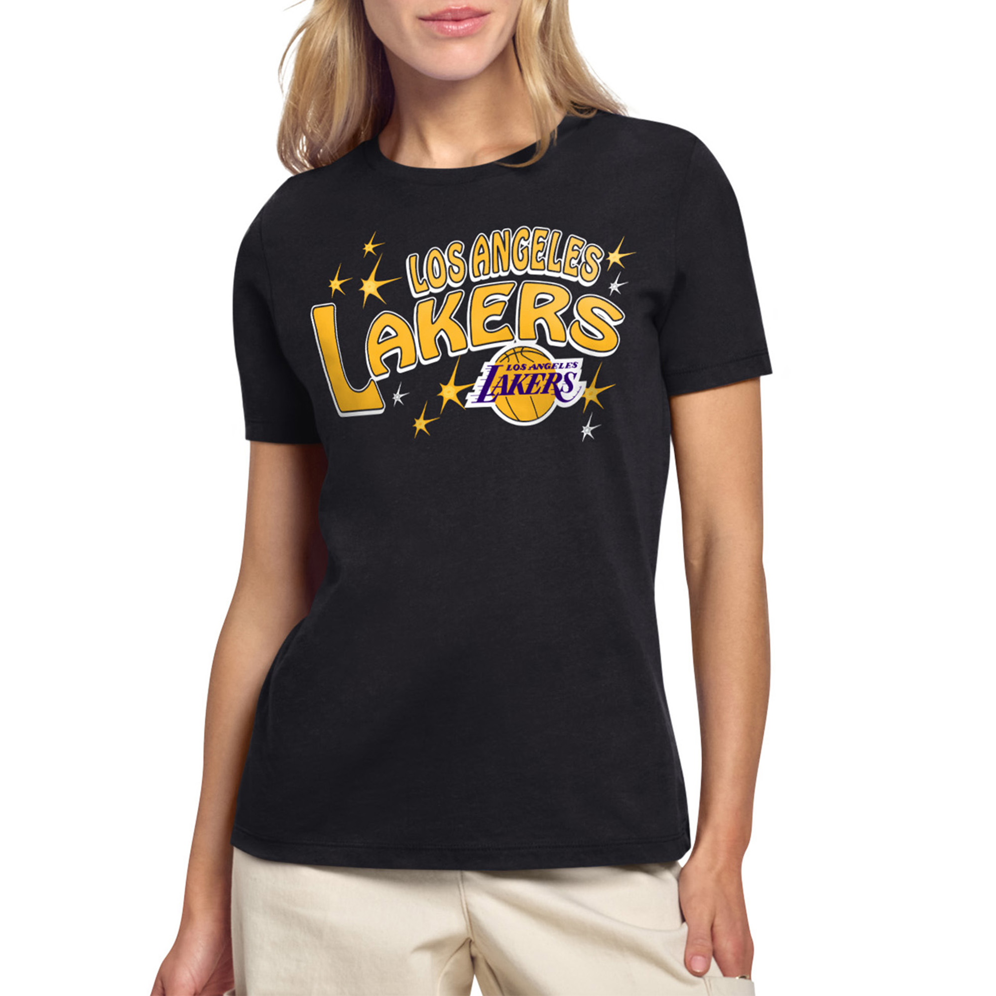 Women's Starter Black Los Angeles Lakers Fireworks T-Shirt