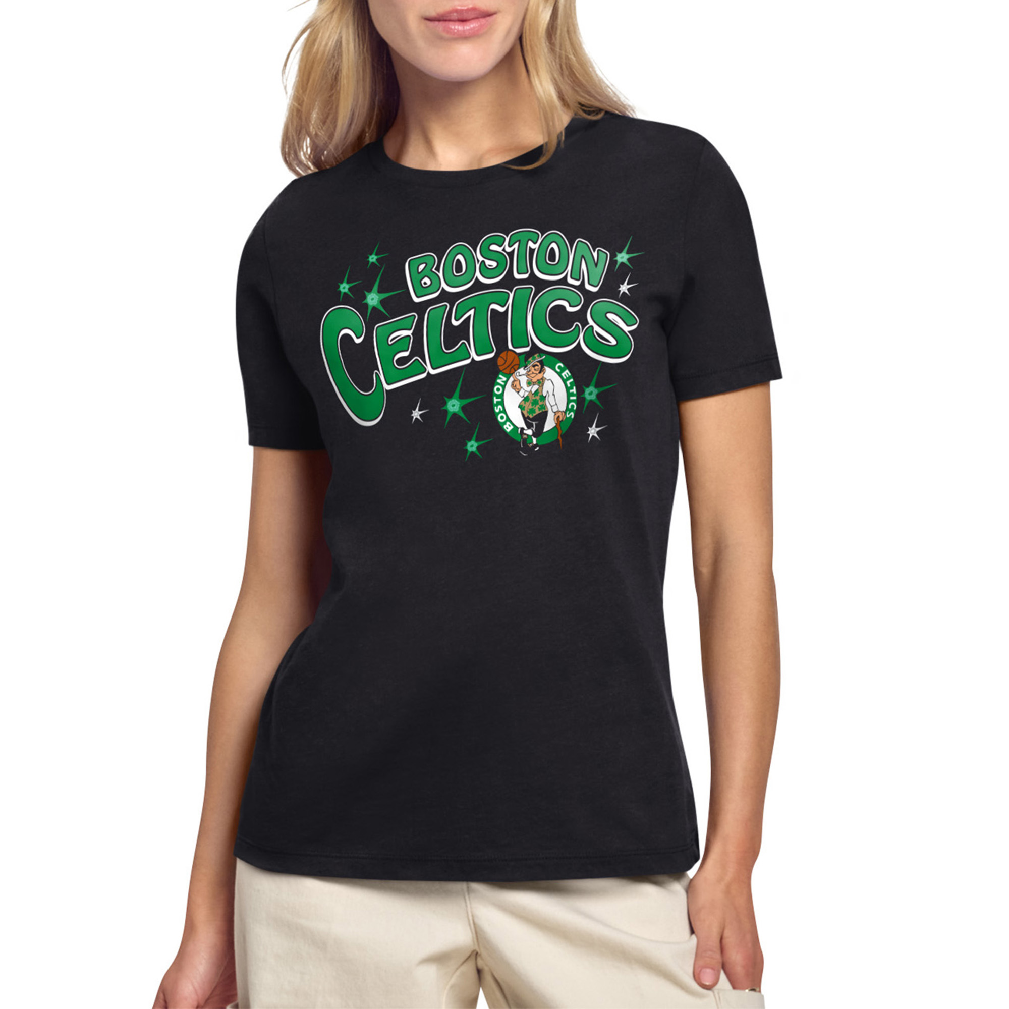 Women's Starter Black Boston Celtics Fireworks T-Shirt