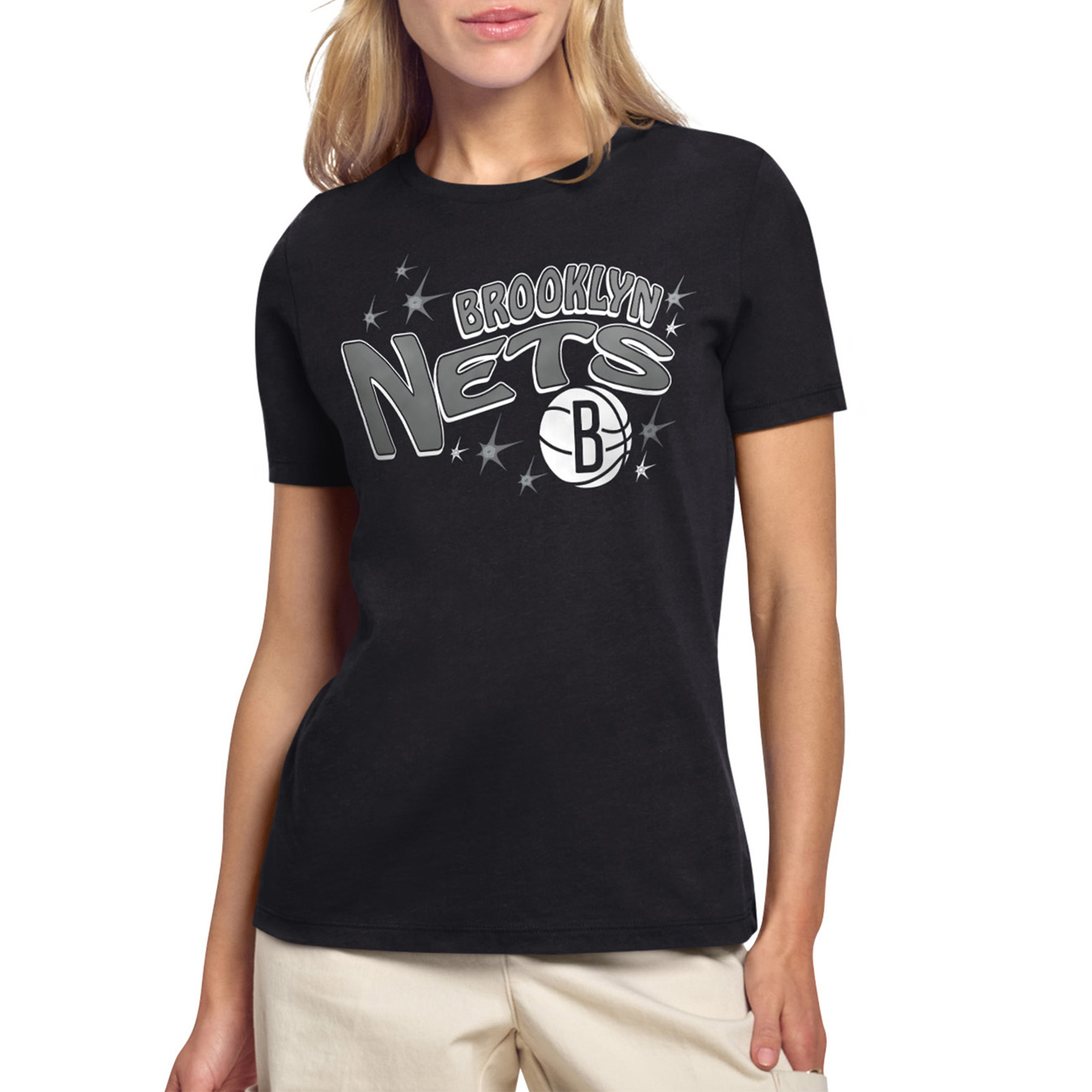 Women's Starter Black Brooklyn Nets Fireworks T-Shirt