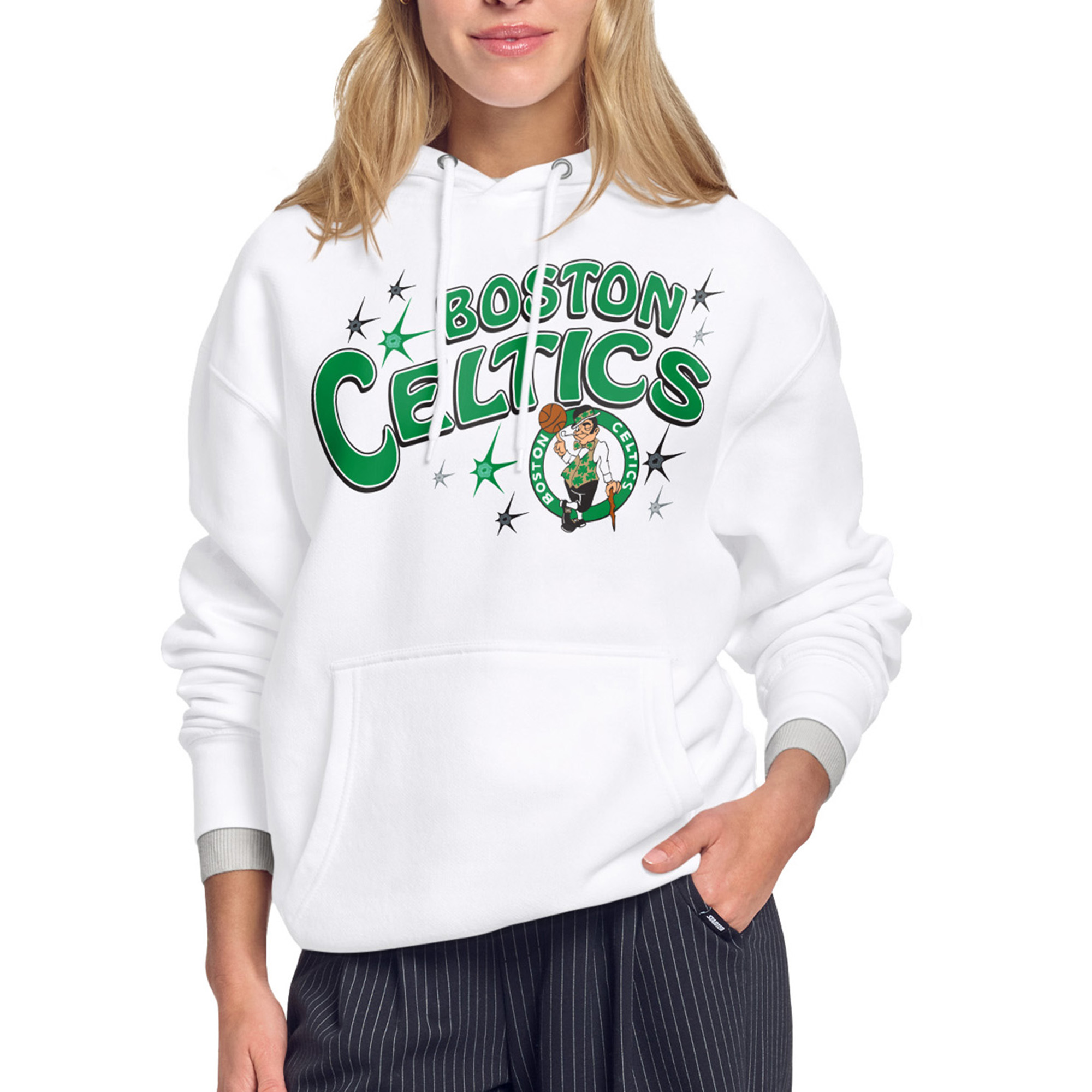 Women's Starter White Boston Celtics Fireworks Fleece Hoodie