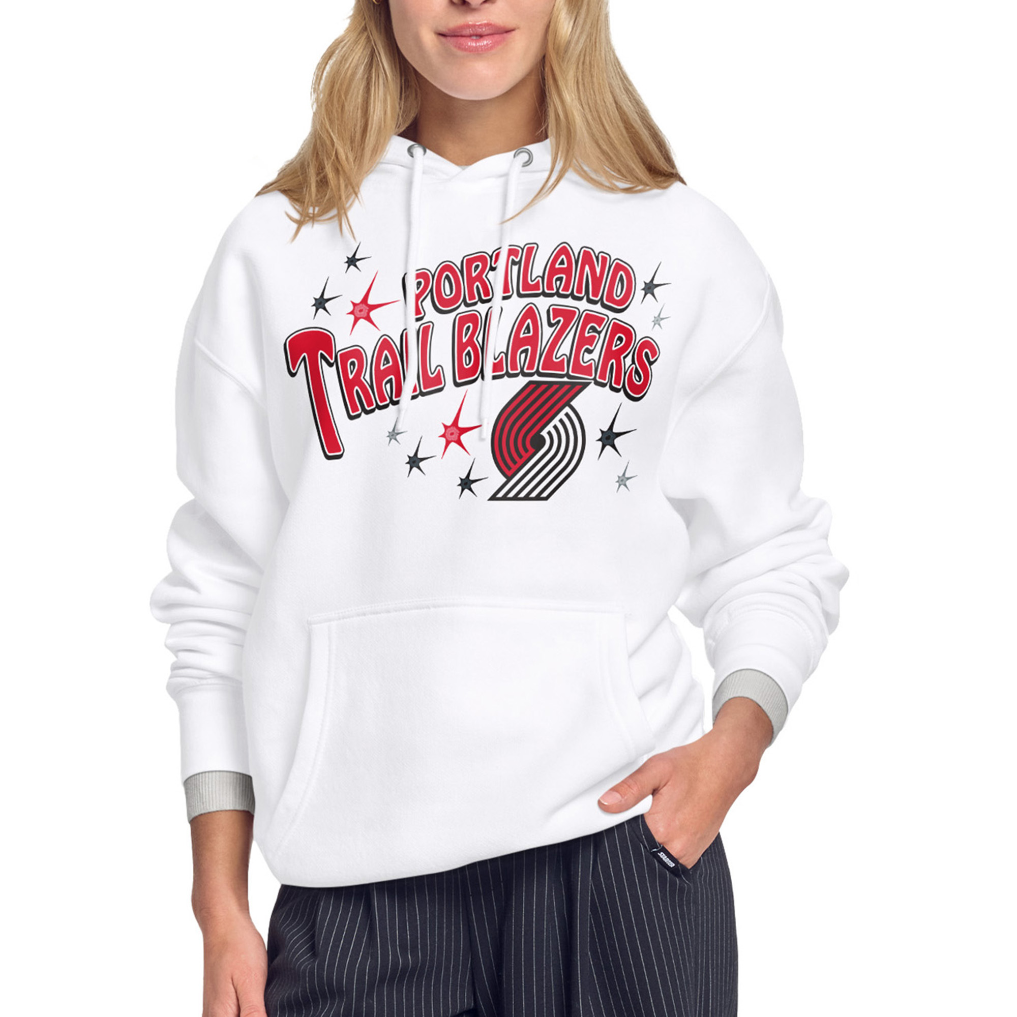 Women's Starter White Portland Trail Blazers Fireworks Fleece Hoodie