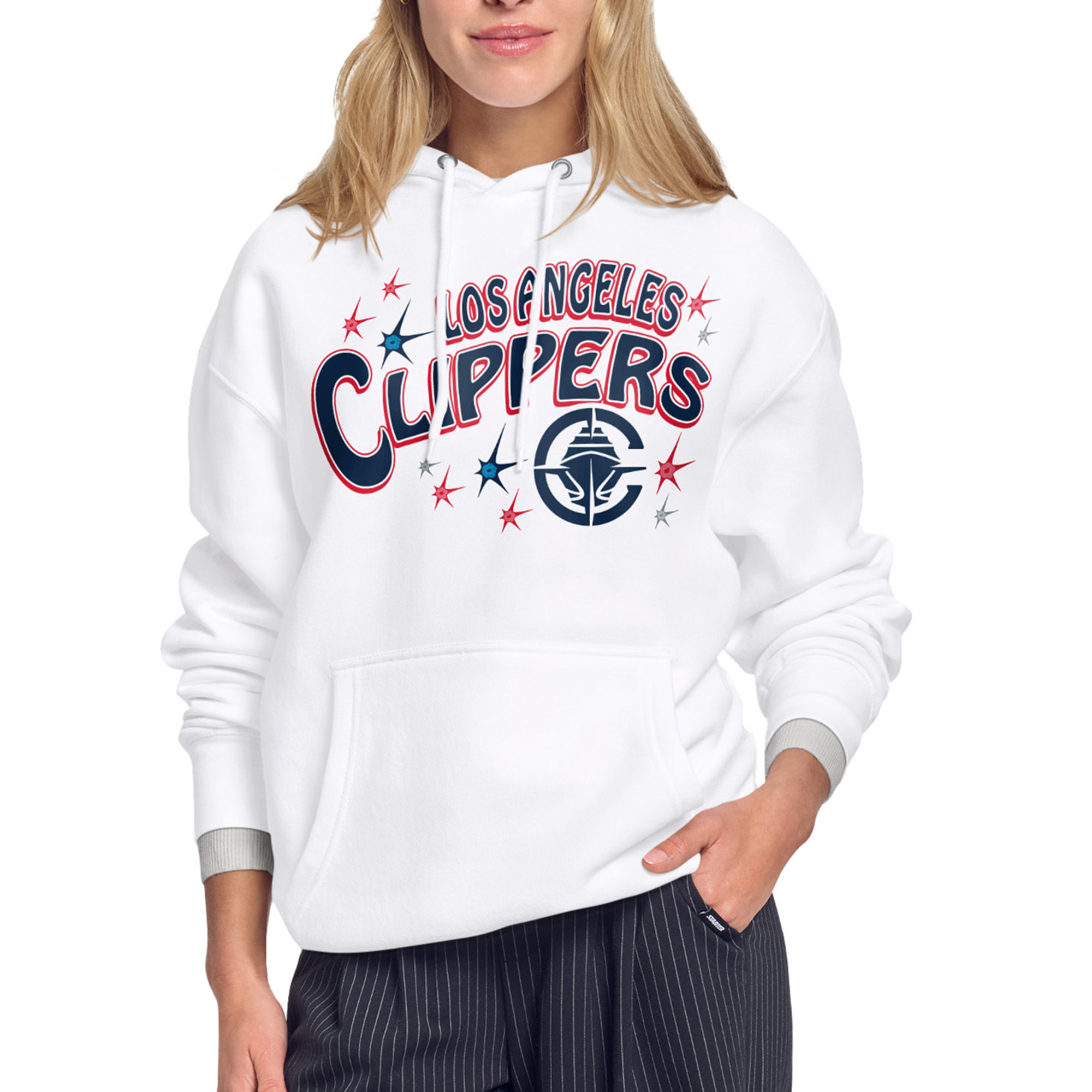Women's Starter White LA Clippers Fireworks Fleece Hoodie