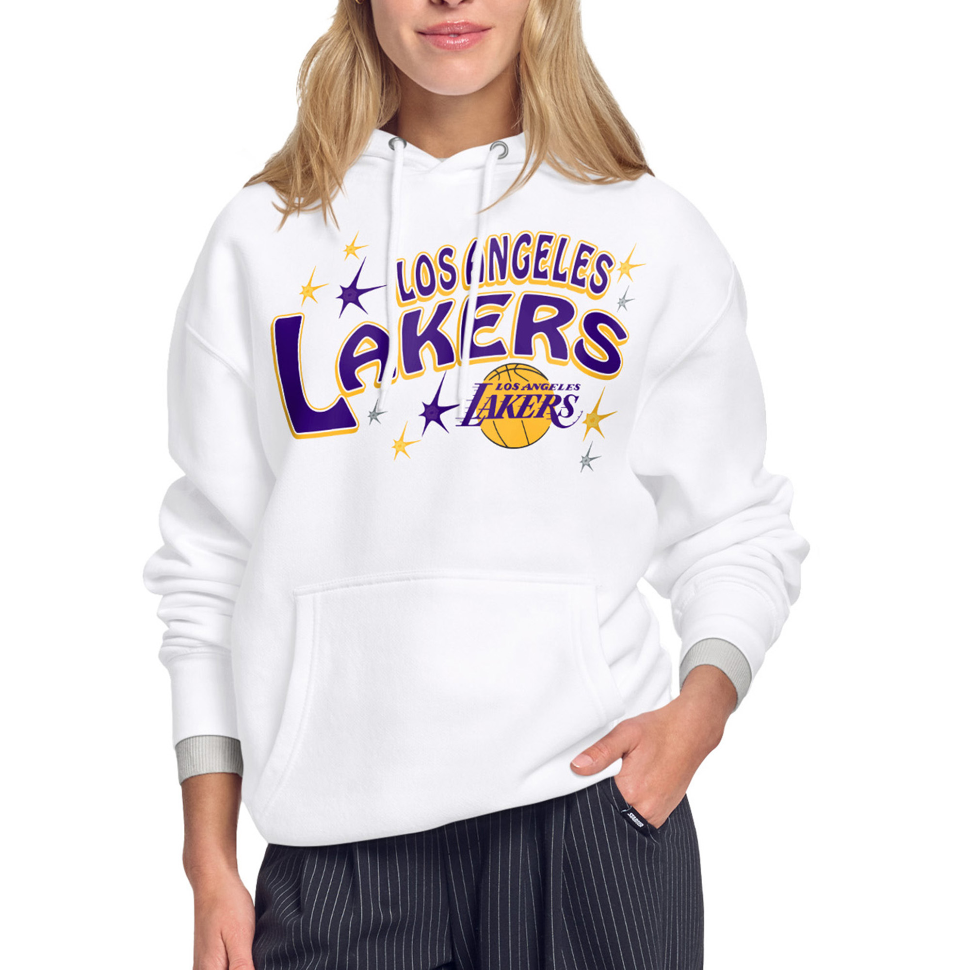 Women's Starter White Los Angeles Lakers Fireworks Fleece Hoodie