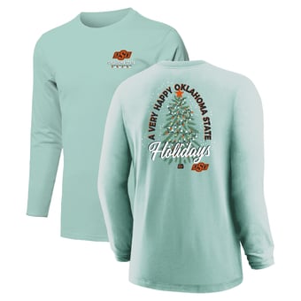 Youth  Light Green Oklahoma State Cowboys Merry Christmas Tree Long Sleeve T-Shirt