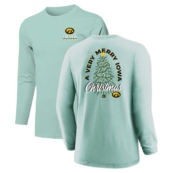 Youth  Light Green Iowa Hawkeyes Merry Christmas Tree Long Sleeve T-Shirt