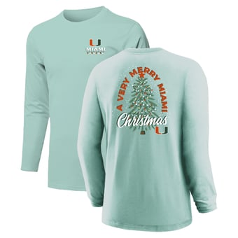 Youth  Light Green Miami Hurricanes Merry Christmas Tree Long Sleeve T-Shirt