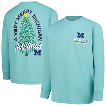 Youth  Light Green Michigan Wolverines Merry Christmas Tree Long Sleeve T-Shirt