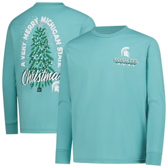 Youth  Light Green Michigan State Spartans Merry Christmas Tree Long Sleeve T-Shirt