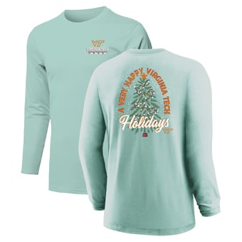 Youth  Light Green Virginia Tech Hokies Merry Christmas Tree Long Sleeve T-Shirt