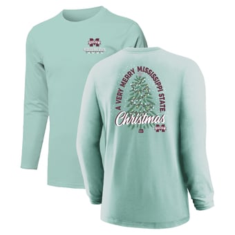 Youth  Light Green Mississippi State Bulldogs Merry Christmas Tree Long Sleeve T-Shirt