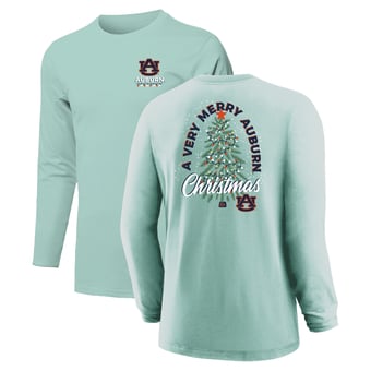 Youth  Light Green Auburn Tigers Merry Christmas Tree Long Sleeve T-Shirt