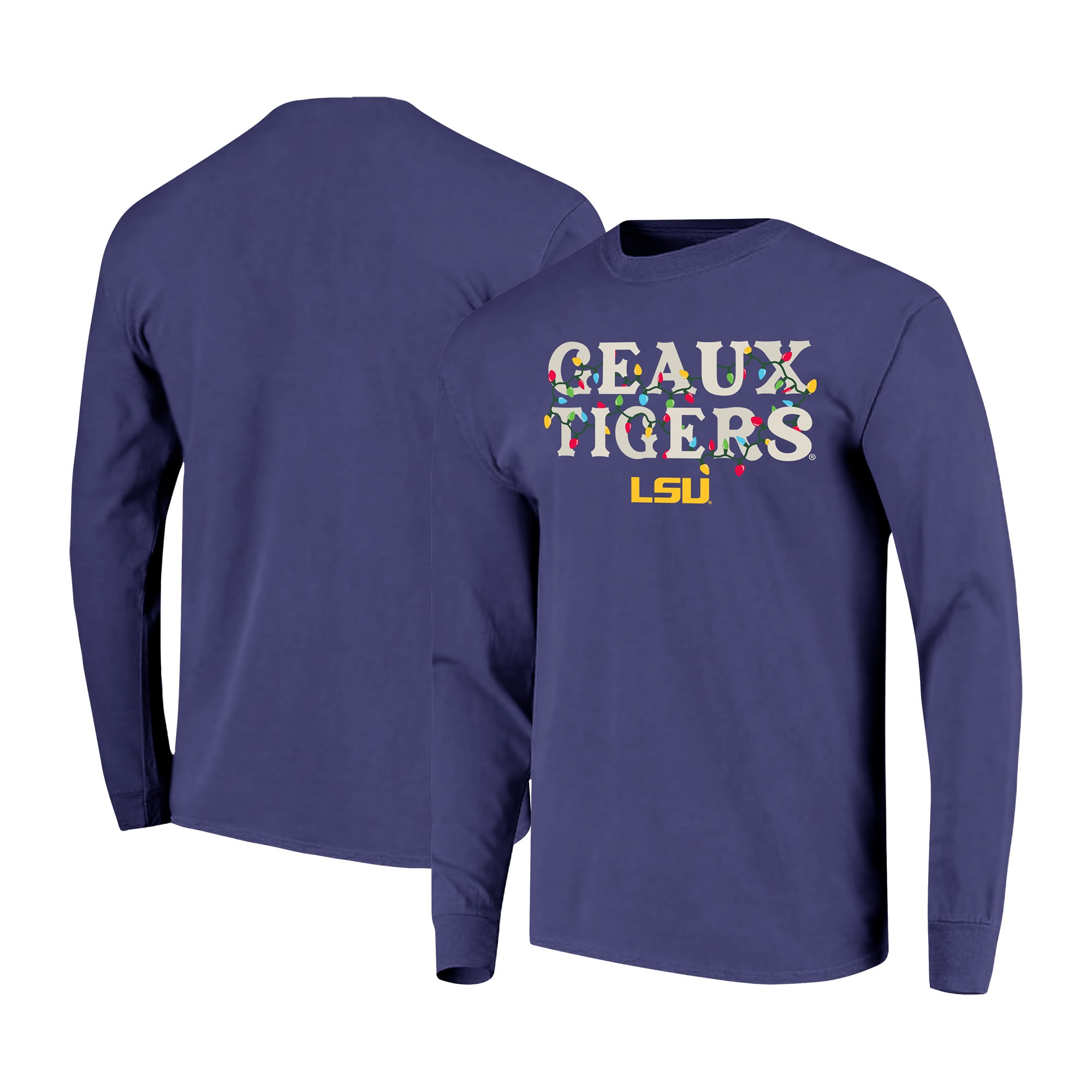 Unisex Image One Purple LSU Tigers String Lights Comfort Color Long Sleeve T-Shirt
