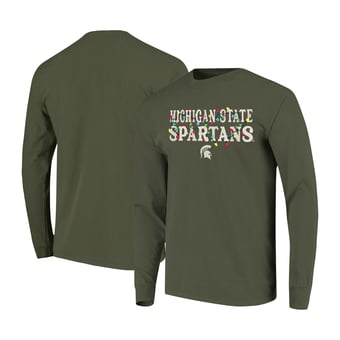 Unisex Image One  Olive Michigan State Spartans String Lights Comfort Color Long Sleeve T-Shirt