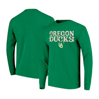 Unisex Image One  Green Oregon Ducks String Lights Comfort Color Long Sleeve T-Shirt