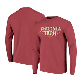 Unisex Image One  Maroon Virginia Tech Hokies String Lights Comfort Color Long Sleeve T-Shirt