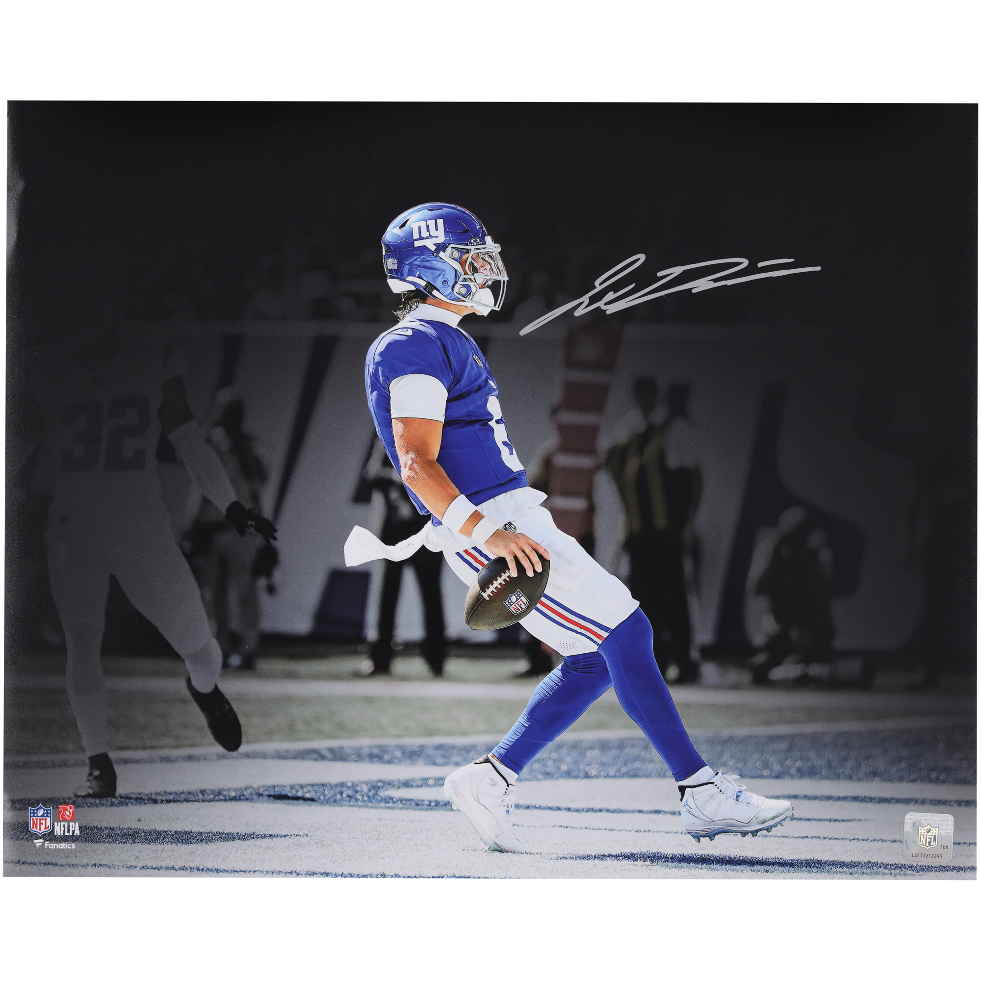 Jaxson Dart New York Giants Autographed 16" x 20" 2025 Week 4 First Career Touchdown Spotlight Photograph
