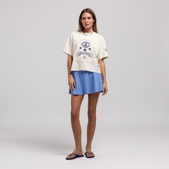 Women's Mitchell & Ness  Cream Chicago Cubs Cooperstown Yacht Rock Boxy Cropped T-Shirt