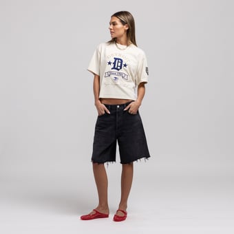Women's Mitchell & Ness  Cream Detroit Tigers Cooperstown Yacht Rock Boxy Cropped T-Shirt