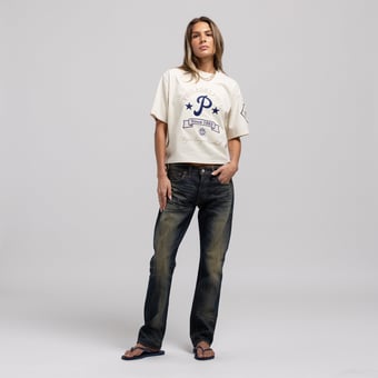 Women's Mitchell & Ness  Cream Philadelphia Phillies Cooperstown Yacht Rock Boxy Cropped T-Shirt