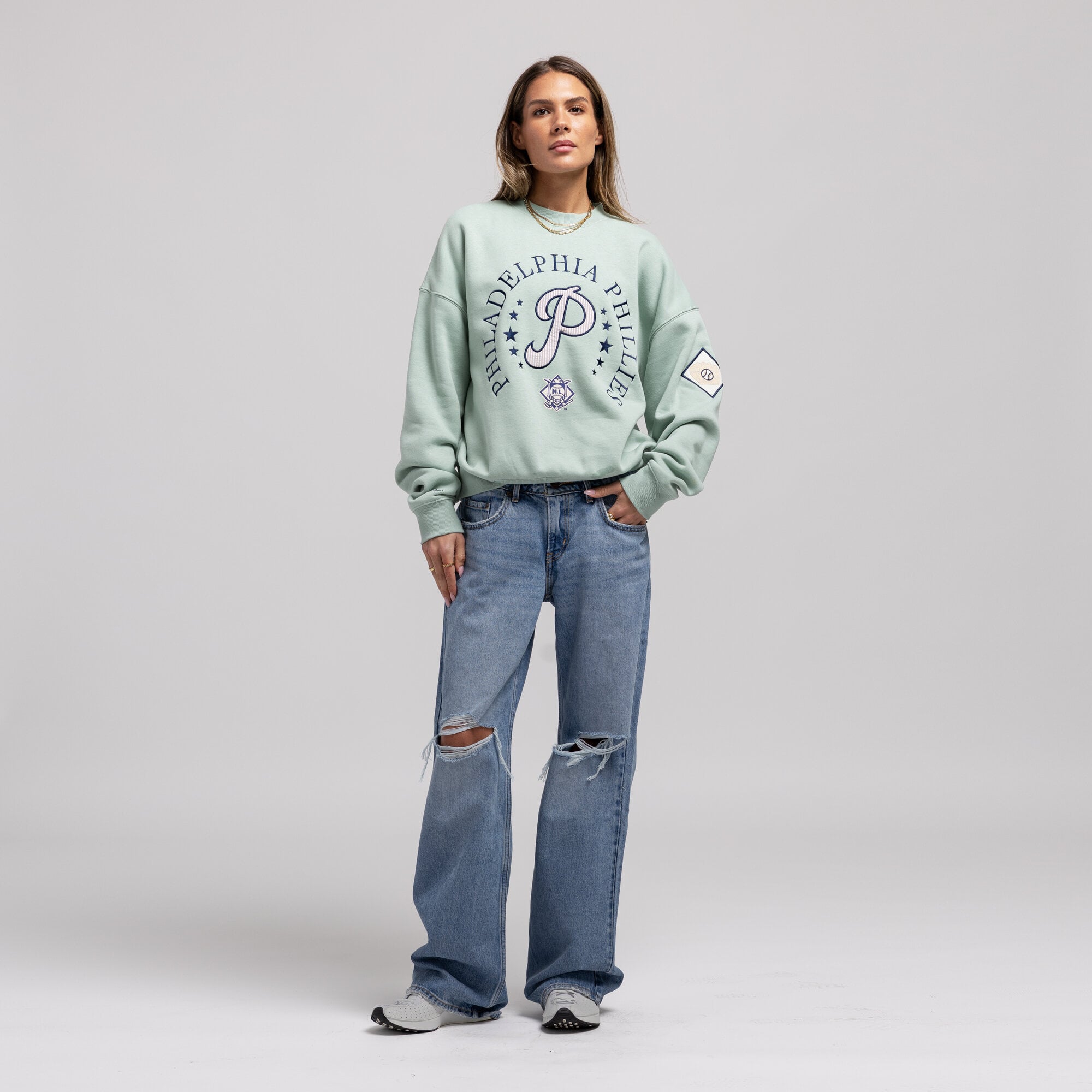 Women's Mitchell & Ness Green Philadelphia Phillies Yacht Rock Sweatshirt
