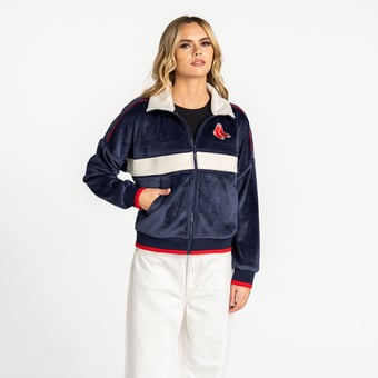 Women's The Wild Collective  Navy Boston Red Sox Velvet Cord Full-Zip Jacket