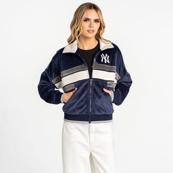 Women's The Wild Collective  Navy New York Yankees Velvet Cord Full-Zip Jacket