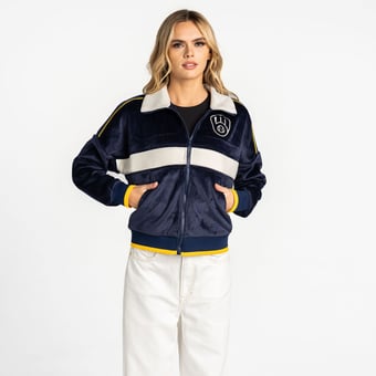 Women's The Wild Collective  Navy Milwaukee Brewers Velvet Cord Full-Zip Jacket