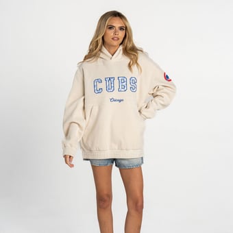 Women's The Wild Collective  Cream Chicago Cubs Oversized Cord Tri-Blend Hoodie