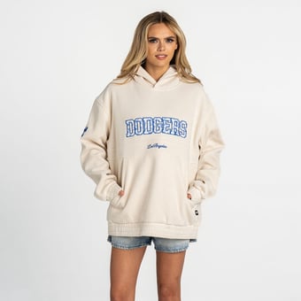 Women's The Wild Collective  Cream Los Angeles Dodgers Oversized Cord Tri-Blend Hoodie
