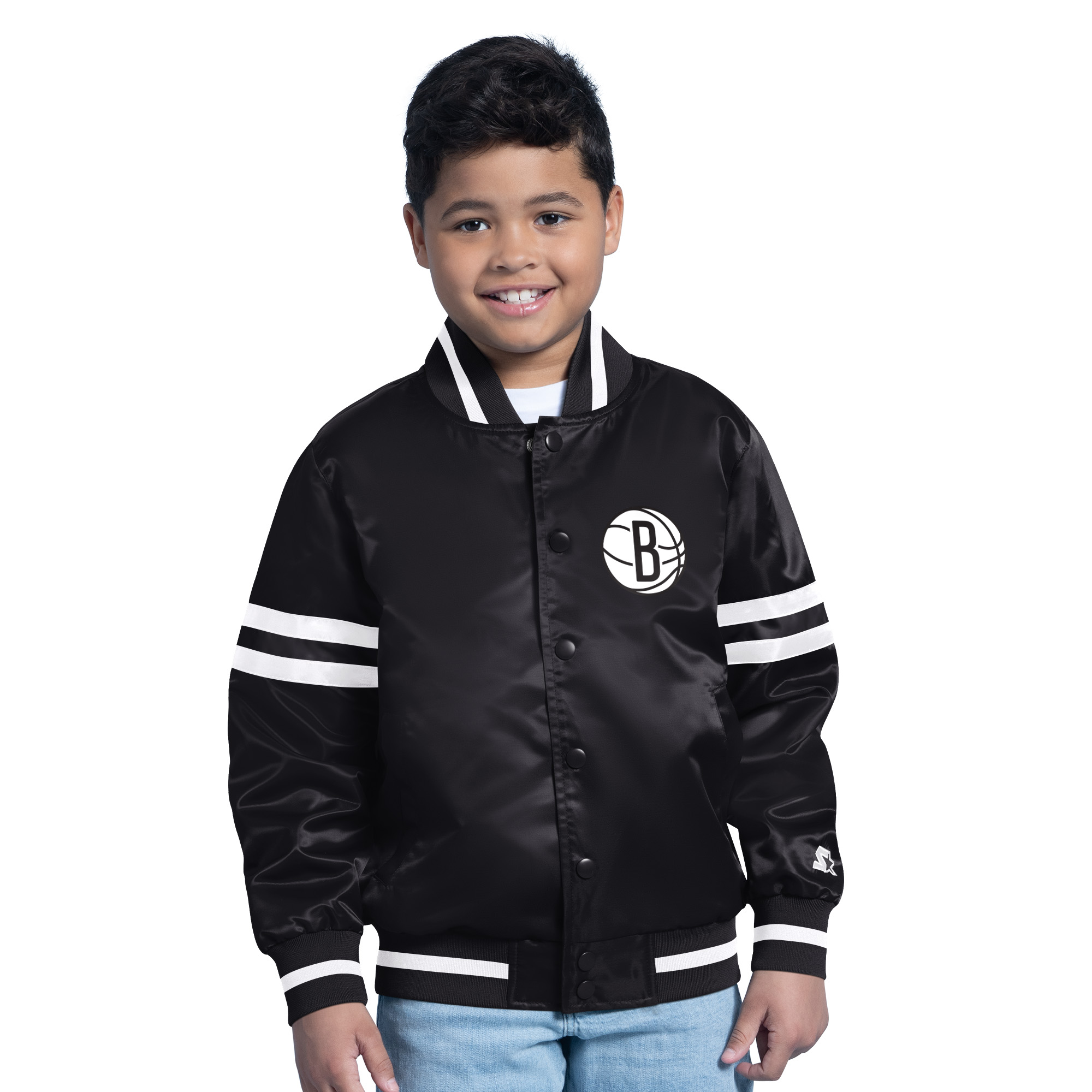 Youth Starter Black Brooklyn Nets Satin Full-Snap Varsity Jacket Youth Starter Black Brooklyn Nets Satin Full-Snap Varsity Jacket