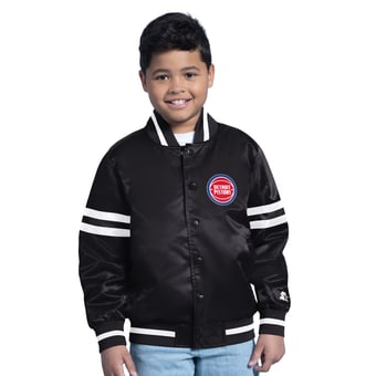 Youth Starter  Black Detroit Pistons Satin Full-Snap Varsity Jacket